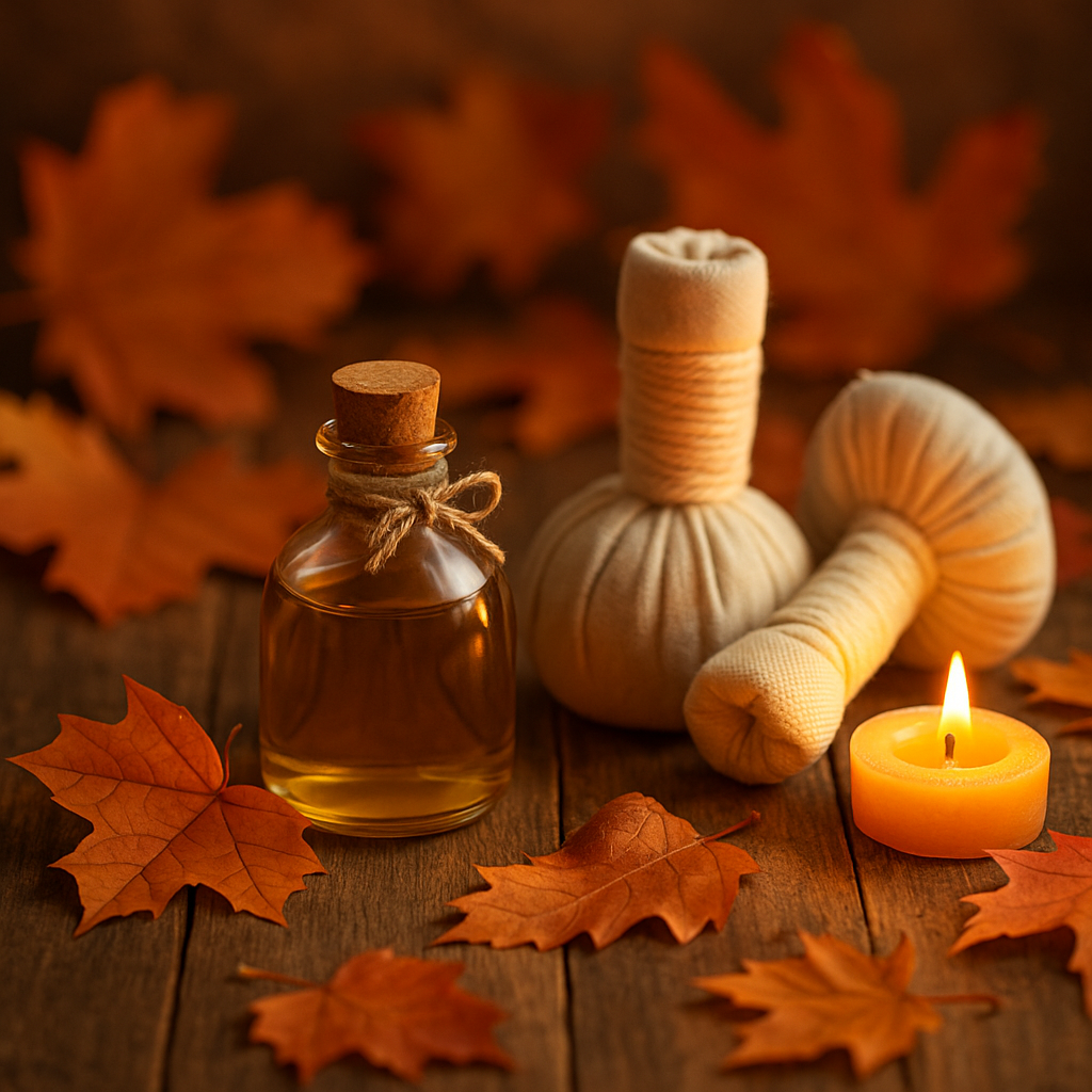 photo d'huile avec des feuilles d'automne